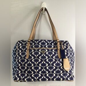 Coach  Signature C Op Art Carryall Shoulder Bag Blue White Pristine